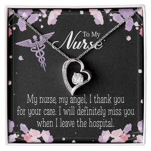 Angel Nurse Necklace W Forever Love CZ Heart Necklace White Gold Standard Box